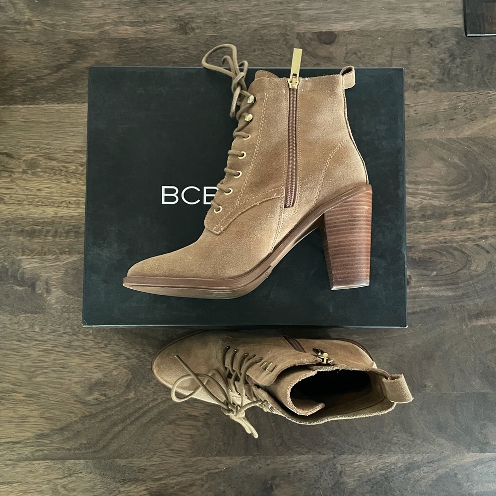 BCBG Tan Leather Booties